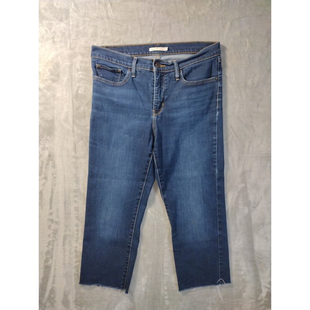 Levis 314 Shaping Straight Jeans 31 Dark Wash Cropped Fray Hem Casual Classic